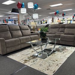Brown Microfiner Furniture Sofa & Loveseat For Sale ( Available On Gray Too) 35% Off 