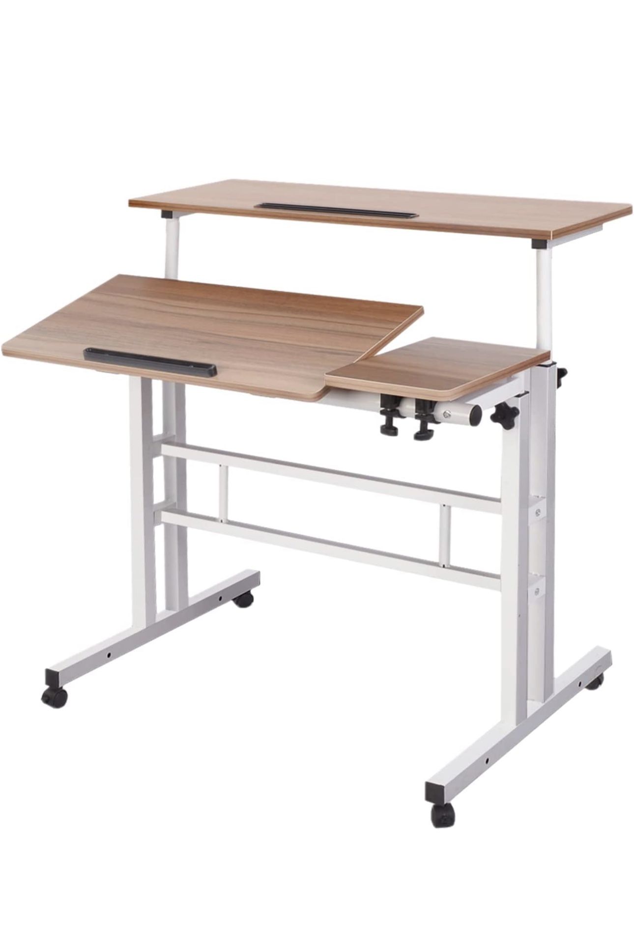 Mobile Stand up Desk, Small Adjustable Standing Desk with Wheels Home Office Workstation