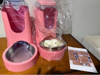🐾 2-Pack Automatic Pet Feeder & Water Dispenser Set – Pink 🐾