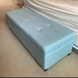 Turquoise Fabric Storage Ottoman / Bench