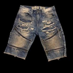Smoke Rise Distressed Skater Denim Shorts