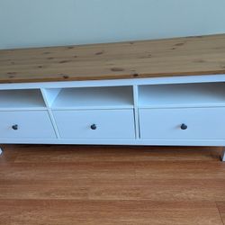IKEA HEMNES TV Stand / Media Console – White with Wood Top – 3 Drawers