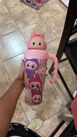 Pink Cartoon Character Tumbler with Handle