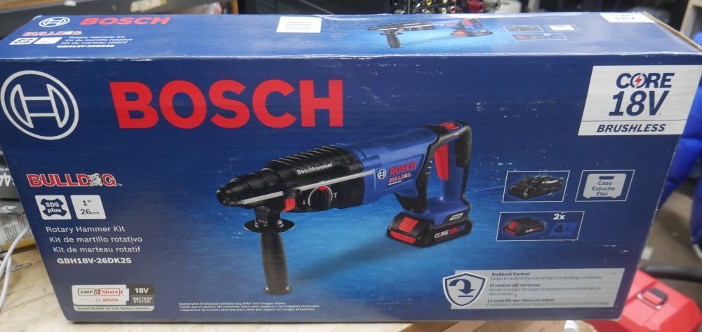 Bosch GBH18V-26DK25 18V EC Brushless SDS-plus Bulldog 1 In Rotary Hammer Kit NEW.