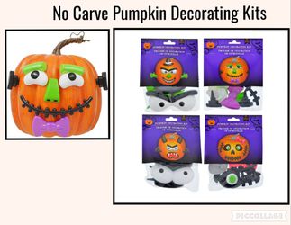 Pumpkin Decorating Kits No Carve Plastic Push In Devil Scarecrow Male and Female Witch 4 Piece Set