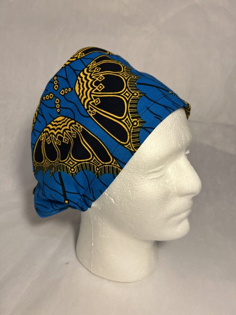 Adjustable Ankara European Style Ponytail Scrub Cap Hat,Satin Lining Cotton Fabric Surgical Scrub Nursing Caps and Locs Long Hair Bonnet