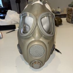 Large lot Militaria collection of Soviet Union Russian military gear black FAUX fur hat w/ red badge, gas masks vintage water flasks canteens British