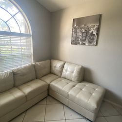 White Leather Sectional 