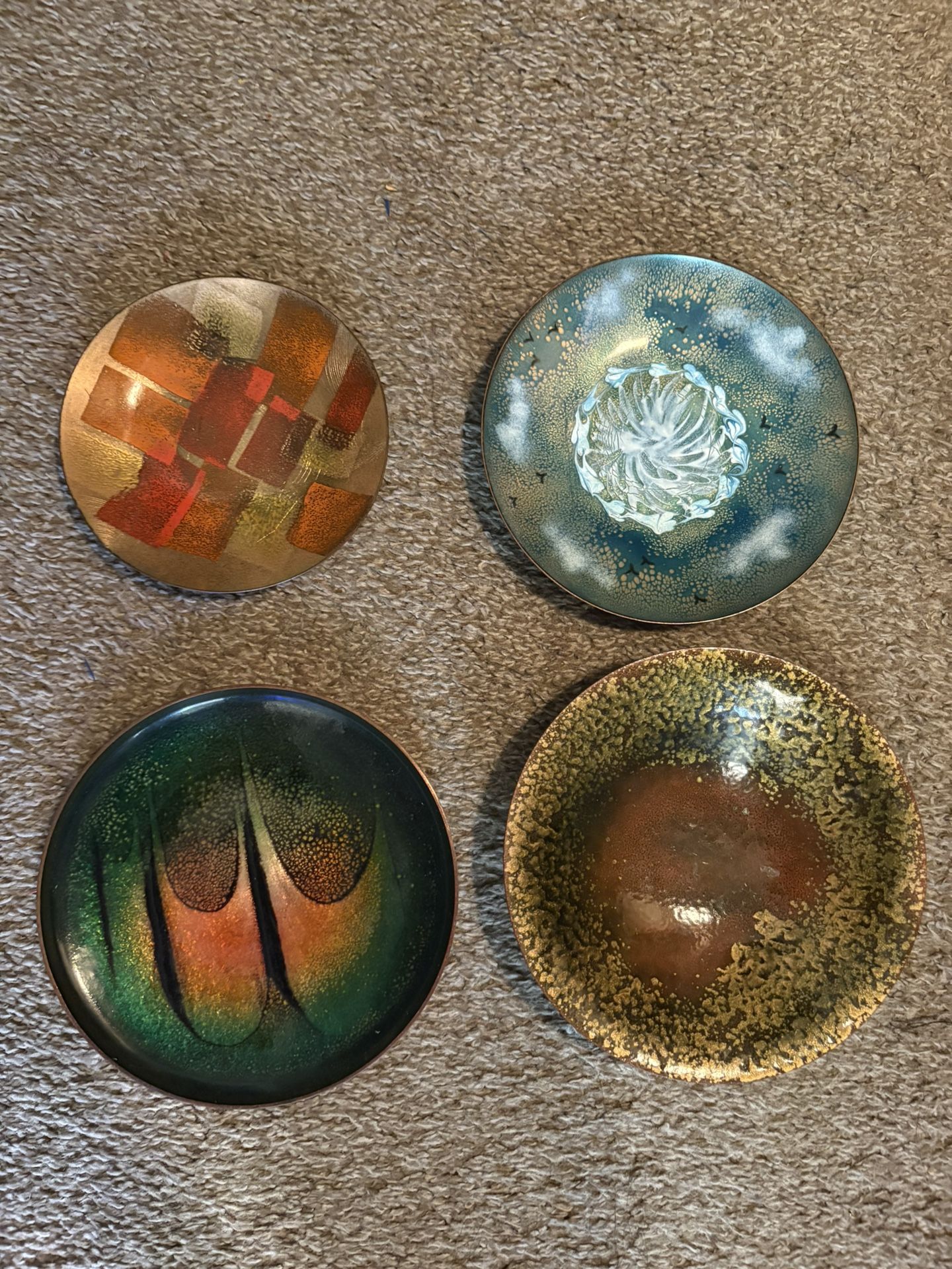 Vintage MCM Modern Copper Enamel Plates - Set of 4