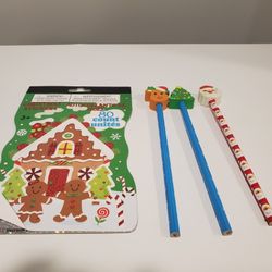 NEW Kids Childrens Sticker Book Activity Art Christmas Xmas Holiday & 3 Pencils with Large Eraser 