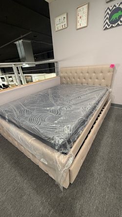 FUL / TWIN Beige Tufted Upholstered Bed Frame