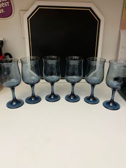 Vintage Dusky blue tulip shaped drinking wine glasses