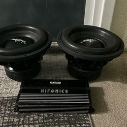 2 SKAR EVL 12’s.  2500 Watts & A 1500 Watt Hiphonics Amp