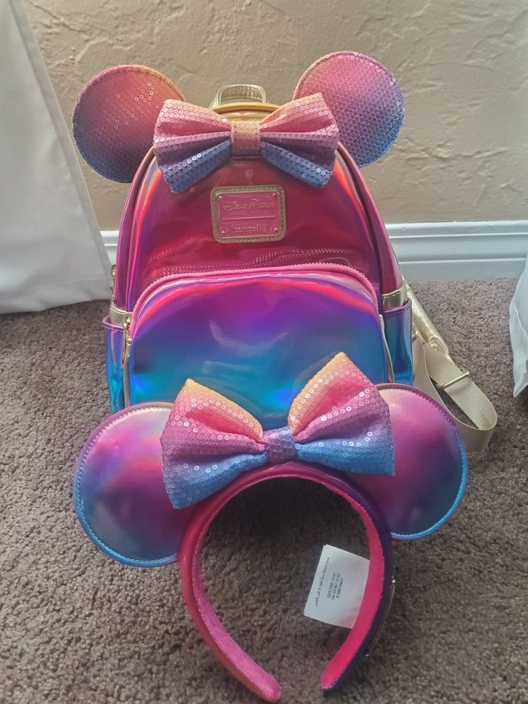 Pink Purple Disneyland Loungefly Backpack And Ears