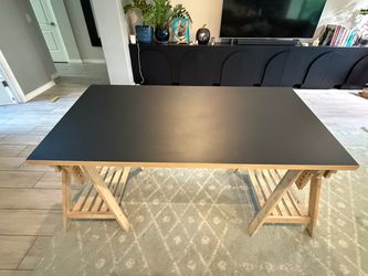 Drafting Desk, Adjustable Height (Solid Birch & Graphite/Black/Very Dark Gray)