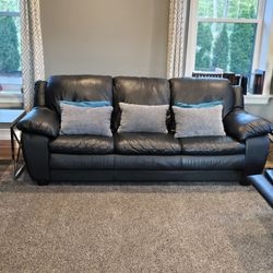 Black Faux Leather Sofa – Excellent Condition, Super Comfortable