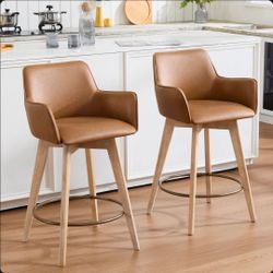 $99!! Brand New Fully Assembled Set of 2 Swivel Leather Counter Stools