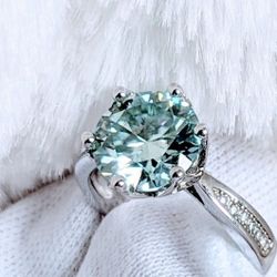 3CT Stunning Light Blue Moissanite Diamond Alternative Ring, 18k Gold-Plated, 925 Sterling Silver - Size 5, 6, 7
