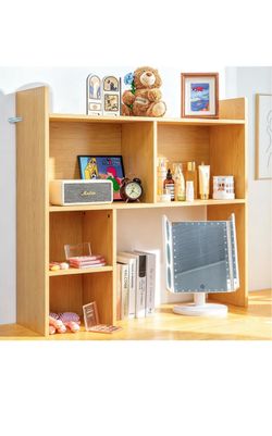 Wood Desktop Bookshelf with Monitor Stand