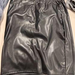Midi Length Leather Like Skirt