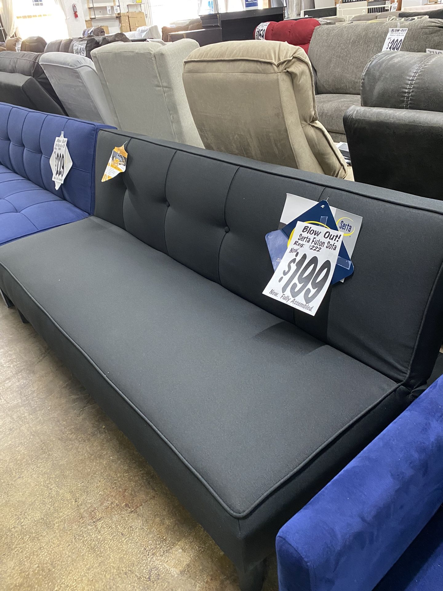 FUTON SALE! BRAND NEW Gray SERTA Futon Sofa Bed (Reg. $222). ASSEMBLED FREE!