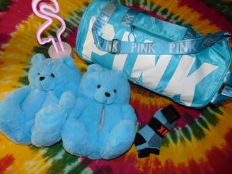 PINK Dufflebags And Teddy Bear Slippers 🧸 