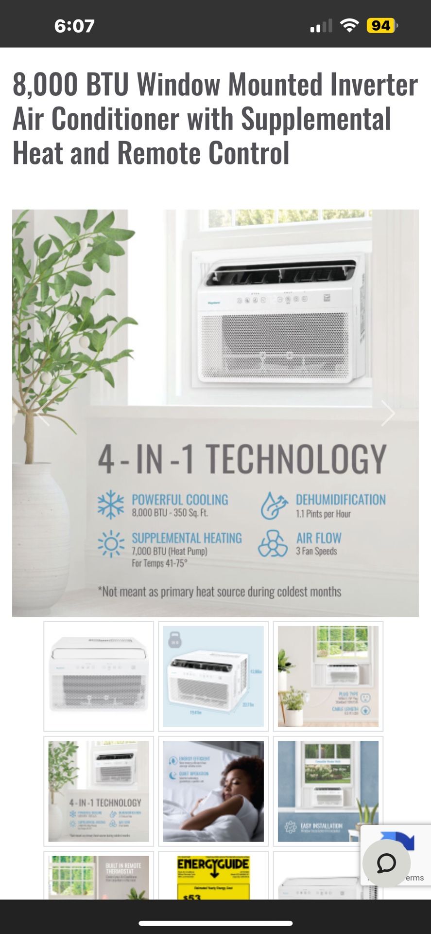 Air Conditioner with Supplemental Heat and Remote Control