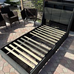 Twin Sized Bed Frame, LEDs, 4 Drawers, And USB & USB-C Ports