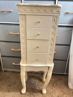 White Jewelry Armoire with 4 Drawers