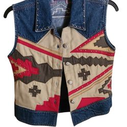 Doreman Burns Cowgirls by Gormon & James
Denim Vest Blue Wearable Western Applique, Studs, And Designed Buttons Size M