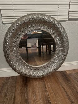 Large Round Moroccan-Style Metal Wall Mirror