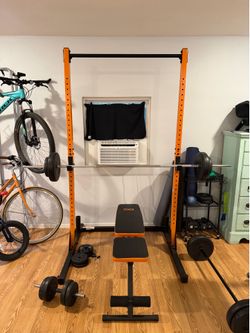 CAP Squat Rack + Barbell + Adjustable Bench + 100 lbs Weights