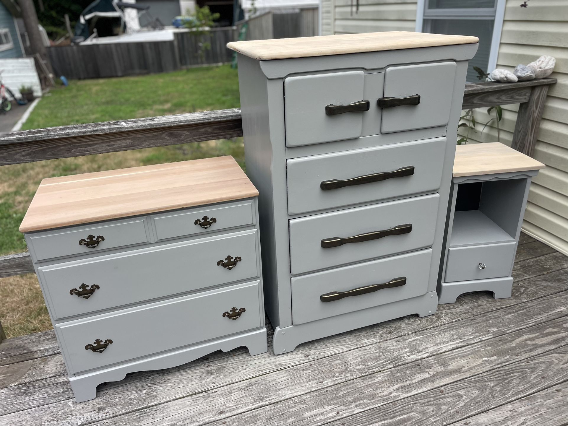 Solid Wood 3 Piece Dresser And End Table Set