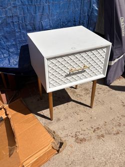 White Side Table Nightstand with Gold Legs