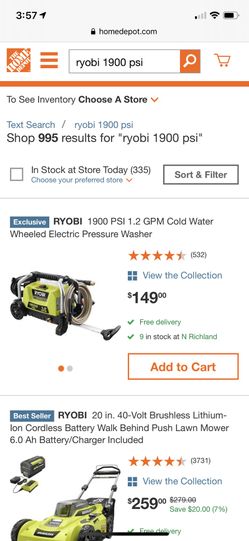 Ryobi 1900 psi electric pressure washer