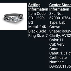 Engagement Ring - 14k Black Gold, 1.51ct Diamond, Size 7
