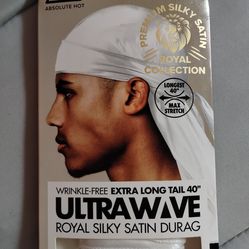 Royal silky satin durag white 40" long tail