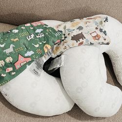 NEW Boppy Original Nursing Pillows - Set of 2 - Spice Woodland & Green Farm Covers