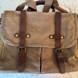 Mens Messenger Bag 15.6 Inch Waterproof Vintage Genuine Leather Waxed Canvas Briefcase Large Leather Computer Laptop Bag Rugged Satchel Shoulder Bag, 