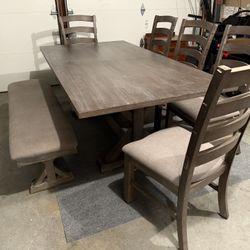 Grey Dining Set - Table, Chairs, Bench 