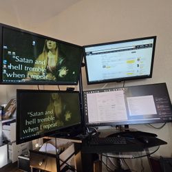 Gaming Monitor Set Up Two Ben Q ,one Lg 34' One Asus 