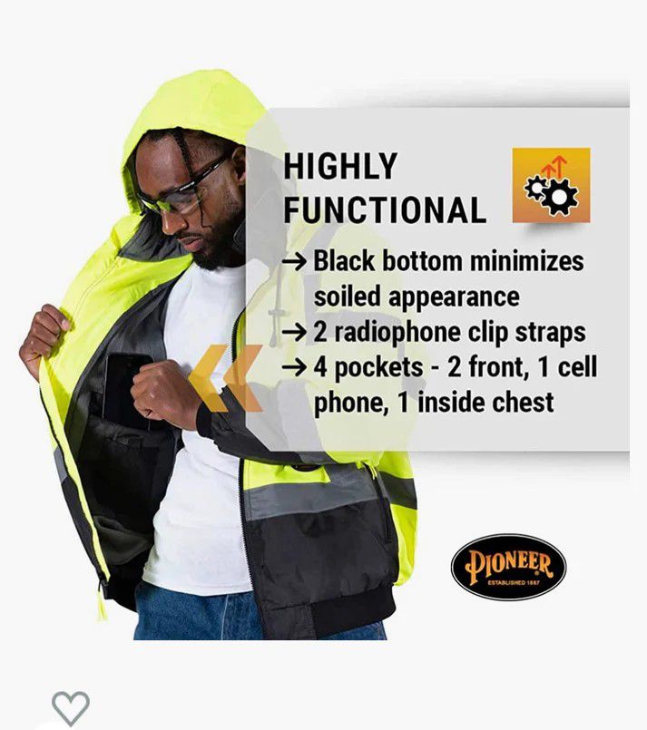 Pioneer High Vis Safety Bomber Jacket For Men – Waterproof Reflective Rain  Gear – Class – Detachable Hood – Yellow/Black for Sale in Chandler, AZ  OfferUp