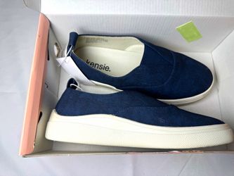 Kensie Salia Women's Slip-On Sneakers Navy Canvas Low Top Rubber Sole Logo