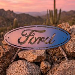 Letrero de Ford en Acero Pesado Calibre 11 - Logotipo de 12" Hecho a Mano para Garaje