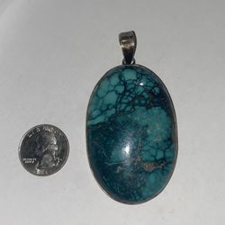 VTG .925 Silver Spiderweb Turquoise Pendant 
