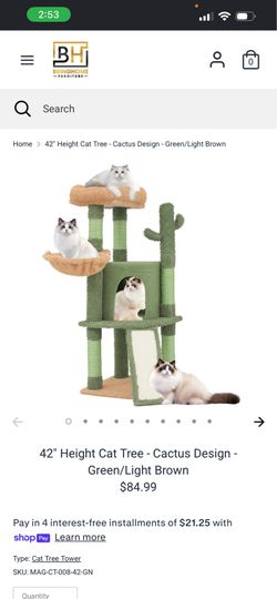 42" Height Cat Tree - Cactus Design - Green/Light Brown  Brand new in box - Assembly is required  cash only  Pickup only (Anaheim)