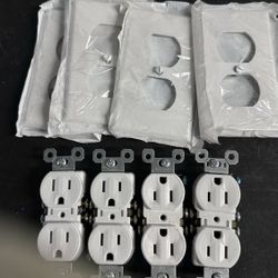 8x New Leviton Duplex Outlets 15A + 8 Wall Plates 125V Set