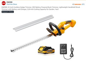 EWORK 20V Cordless Hedge Trimmer 22-Inch Electric Bush Trimmer, 5/8" Cutting Capacity, Battery Powered Lightweight Handheld Shrub Trimmers with Batter