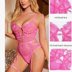 Kaei&Shi Women's Floral Embroidery Backless Bodysuit Underwire Removable Garter Thigh Straps Bodysuit