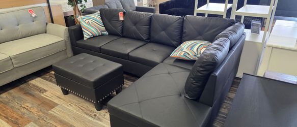 Sectional (black leather)